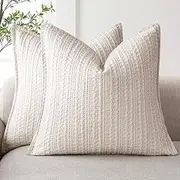 Foindtower Set of 2 Decorative Cotton Waffle Weave Textured Throw Pillow Covers Euro Sham Cushion Covers Accent European Pillowcase For Bed Couch Sofa Bedroom Living Room Home Decor 18×18 Inch Oatmeal