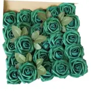 25pcs Artificial Flower Foam Rose Real Touch Roses Flower Heads with Dark Green