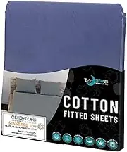 Dreamzie - Fitted Sheet 200 x 200 cm - Cotton Oeko Tex Certified - Dark Blue - 100% Jersey Fitted Sheet 200 x 200 cm
