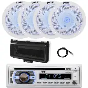 Pyle Marine Bluetooth CD Receiver, 4x 6.5" LED Speaker, Cover (White), Antenna