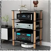 VFGFPTBTUK 2 Tier Glass HiFi Rack AV Media Cabinet Stereo Rack Audio Cabinet TV Rack Stereo Cabinet Media Storage Cabinet for Home Theater(Black,87cm-34in)