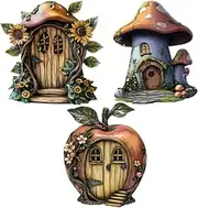 Fairy Door - Miniature Garden Ornament | 2D Faiiry Doors for Wooden Doll Houses,3X Cute Wizard Fairytale Rustic Accessories for Kids Wall Outdoor Gardens Decoration Tree House Shelf