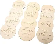 Hohopeti Baby Growth Recording Cards Wooden Commemorative Cards 10cm Diameter for Baby Milestones
