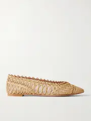 [Aquazzura] Aquazzura - Kahlo Raffia And Mesh Ballet Flats - Sand - IT40 IT 40 Neutrals