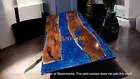 Blue Solid Epoxy Resin Top Dining Table Wooden Live Edge Conference Meeting Deco