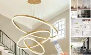 3-Rings Modern LED Chandelier Gold, Dimmable Pendant Lighting with Remote