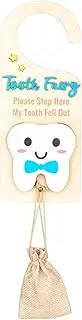 Wooden Tooth Fairy Door Hanger, Lost Tooth Holder with Money Slot, Wooden Encourage Keepsake with Bag For Room Decor