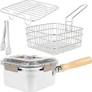AwObEpl Deep Fryer Pot Stainless Steel Frying Pan with Basket and Handle Portable Square Deep Frying Pan with Lid for Frying Fish Chicken and Fries (Style 2)