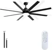 72 Inch Industrial Ceiling Fan - Black Big Ceiling Fan with Light, 6-Speed Remot