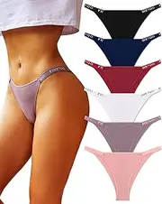 [FINETOO] Womens Underwear Cotton High Cut String Bikini Panties Low Rise Hipster Ladies Sexy Cheeky Underwear 6 Pack
