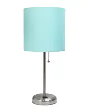 Lalia Home Oslo 19.5in Contemporary Bedside Power Outlet Base Standard Metal Table Desk Lamp