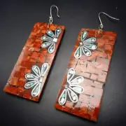 Tyrrell Martinez KEWA Santo Domingo Pueblo FLORAL CORAL MOSAIC INLAY EARRINGS