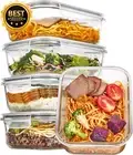 5pc 35oz Glass Airtight Meal Prep Containers Snap-Lock Lids Microwave Dishwasher