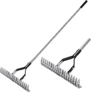 YEELOR Thatch Rake for Landscaping - 15 Inch Heavy Duty Rake with Stainless Steel Handle for Garden Yard Lawn