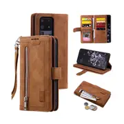Wallet Case Leather Pockets Flip Cover Protective Phone Case for iPhone 15 Series-Brown
