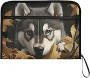 YMXFXP Expandable Filing Folder Wolf Leaf Eye Blue, 13-Pocket Funny Cute Design with Sticky Labels, A4 Letter Size Document Organizer for Office, School, Boys, Girls