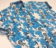 Robert Graham Aqua Tropical Leaves Geometric Jacquard Short Sleeve Sport Shirt