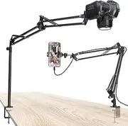 CACENCAN Overhead Camera Mount, 5lb Horizontal Load-Bearing, 360° Adjustable Stand for Desk, Flexible with Phone Clamp, Tabletop Mount for DSLR Camera/Webcam/Microphone