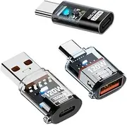 xiwai 3 Piece Set USB C Adapter Type C Smart LED to USB 3.2 Type A Adapter OTG 10Gbps 40Gbps 120W 240W Data Fast Charge Tester Detector