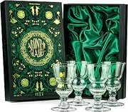 Vintage Crystal Liqueur Glasses, Absinthe, Sambuca, Raki, Pastis, Ouzo | Set of 4 | Short Stemmed 6.5 oz Goblets with Bubble Reservoir for Drinking Green Fairy | Handblown Small Wine Bistro Glassware