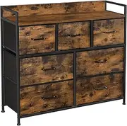 [SONGMICS] Dresser for Bedroom, Chest of Drawers, Clothes Organizer Storage Unit, 7 Fabric Drawers with Handles, Metal Frame, Rustic Brown and Ink Black ULTS137B01