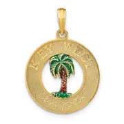 14k Yellow Gold KEY WEST Enameled Palm Tree Circle Charm