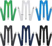 [Handepo] 6 Pack Y Back Style Unisex Suspenders Adjustable Rainbow Elastic Suspenders with Clip for Pants for Men Women