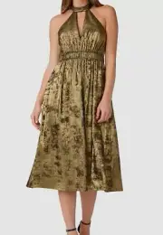 $245 Aidan By Aidan Mattox Women's Gold Cut-Out Detail Midi Dress Size 10
