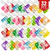 32 Pcs Push Pop Bubble Fidget Keychain Pack, Stress Relief Rainbow Sensory Toy