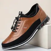 Men's Brown Faux Leather and Mesh Panel Sneakers – Lace-Up Comfort Shoes for Daily Commute, Casual Office Weekend Outings