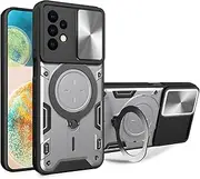 Case for Samsung Galaxy A73 5G, Heavy Duty Shockproof Cover with 360° Rotatable Magnetic Kickstand and Slide Camera Lens Cover Case for Samsung Galaxy A73 5G-Silver