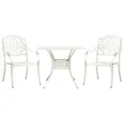 3 Piece Outdoor Dining Set Table Chairs Aluminium Bistro Furniture Setting White
