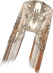 [generic] Fringed Shoulder Wrap with Sequins Stylish Party Shawl Glitters Scarf for Theme Event Weddings and Stage