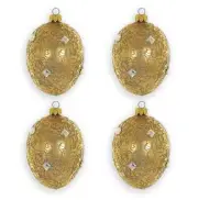 (D) Handmade Gold Glass Ornament Christmas Tree Decoration with Crystals 4-pc