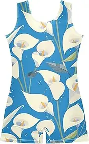 [FRODOTGV] White Lilies Blue Girls Gymnastic Leotard Kids 1-Piecing for Tumbling Classes for Training, Yoga, Tumbling