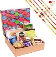 Jaiccha Ghasitaram Rakhi Gifts for Brothers Gourmet Medium Hamper Box of 12 Goodies with 5 Rakhis