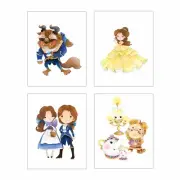 Girl's Bedroom Nursery Art: BEAUTY & THE BEAST Set of 4 8" by 10" prints. Disney