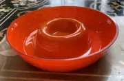 Heavy Glass ORANGE TWO TONES Chip And Dip Platter, NEW