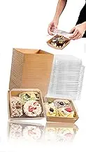 Honwor 50 Pack Clear-Lid Charcuterie Boxes Oil-Proof Kraft Paper Dessert Containers for Bakery Sandwiches Cookies and Mini Cakes Perfect for Parties and Events