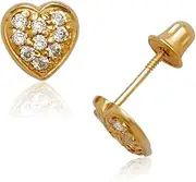[JewelryWeb] 14k Yellow Gold CZ Simulated Diamond Medium Love Heart Screw Back Earrings 6x6mm Stud Earring for Women