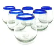 Dos Sueños Hand Blown Mexican Stemless Wine Glasses - Set of 6 Glasses with C...