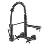 Chrome/black Kitchen Faucet Dual Handles Hot Cold Water Kitchen Mixer Tap Wall Mounted Dual Swivel Spout Spring Pull Down Faucets