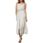 Bec + Bridge Claudia Champagne Satin Cut Out Straight Neck Midi Dress Size 4