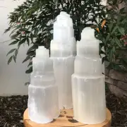 Natural Selenite Tower (Light Lamp not included) 3.5x12" & 3.5x13.5" Inches