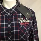 Harley Davidson #1 Blue Plaid Flannel Shirt Womens Snap Buttons 96457-20VW Large