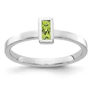 Solid 14k White Gold Bezel-set Simulated Peridot Ring