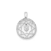 Sterling Silver Rhodium Plated Diamond Star in Circle Pendant