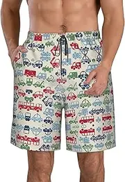 [OAROK] Car. Men's Casual Beach Shorts Quick Drying Shorts Men's Stretch Swim Trunks Daily Wear Style, White, Medium