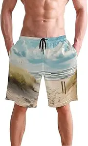 [XYMZR] Men's Swim Trunks Beach Pathway Sky Quick-Dry Bathing Suit Swimming Board Shorts S