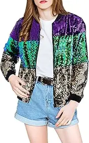 [Generic] V Neck T Shirts for Women Loose Fit Sequin Contrast Color Long Sleeve Cardigan Zipper Jacket Top Under Belly Maternity Shorts